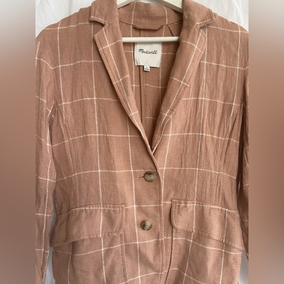 MADEWELL Tan Breezewoven Larsen Blazer in Windowpane Linen Oversized Size XS - Picture 9 of 15